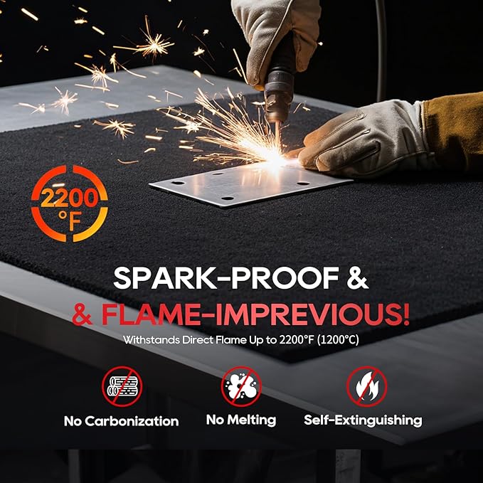 TOPDC 2 Pack Welding Blanket 20x20 Inch, High Temp Resistant Carbon Felt Pad, 5mm Thick Heat Shield Fabric Withstands 2200℉, UL94&MSDS Certified, Flexible&Cuttable for Welding Soldering Grill Firepit