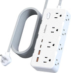 Power Strip Surge Protector - Multi Plug Outlet Adapter with 8 Widely Outlets & 4 USB Ports (2 USB-C), 5FT Extension Cord 45 ° Ultra Thin Flat Plug, Wall Mount for Office Travel Dorm and More
