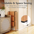 3 Step Ladder, Folding Step Stool with Anti-Slip Wide Sturdy Pedal, Multi-Use for Home and Kitchen Use, Space Saving-Woodgrain(300 lbs Capacity)