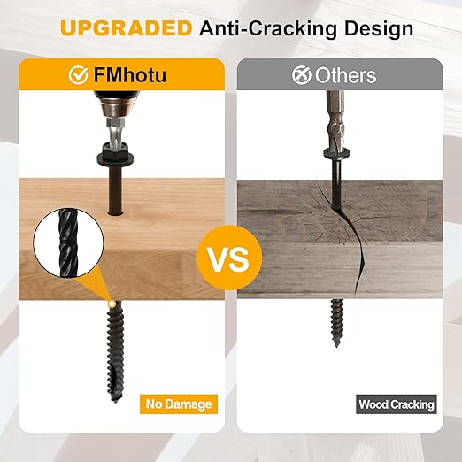 #14 x 10 Wood Structural Screws100 Pack Hex Head Lag Screws, Rust Resistant Timber Screws for Timber/Log/Landscaping Wood (Black)