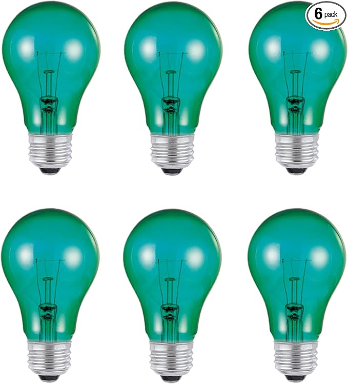 Westinghouse Lighting 0344420 25 Watt A19 Transparent Green Color Light Bulb, Incandescent Party Bulb, Medium Base, 6 Pack