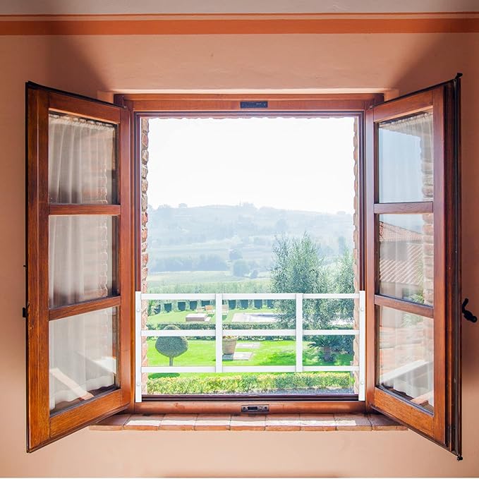 Fixed Window Safety Guard 14”x 38” Adjustable Width Prevents Accidental Falls, Non-Egress, Tamper Resistant Screws Included, White, Single Pack