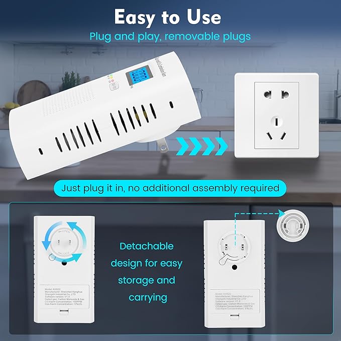 4 Packs Plug in Carbon Monoxide Detector, Gas and Carbon Monoxide Detector, Natural Gas Detectors for Home/Apartment/RV/Camping, with Battery Backup