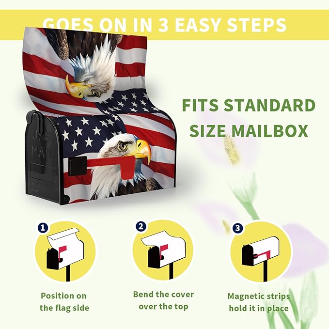 Eagle Patriotic Mailbox Covers Magnetic Standard Size American 4th of July USA Flags Mailbox Wraps Mailbox Post Cover Remember Day Decor Waterproof for Garden Yard 21x18 Inch