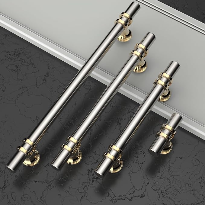 Asidrama 10 Pack 11.3 Inch(288mm) Champagne Bronze and Brushed Satin Nickel Kitchen Cabinet Handles, Cabinet Pulls Kitchen Cabinet Hardware Cupboard Handles Drawer Pulls