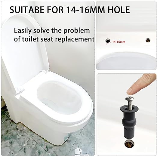 4 Pack Universal Toilet Seat Bolts and Hinge Screws, Top Mounting Fixings Kit with Expanding Rubber Top Nuts, Replacement Screws for 14-16mm Hole Toilet Seat Repair