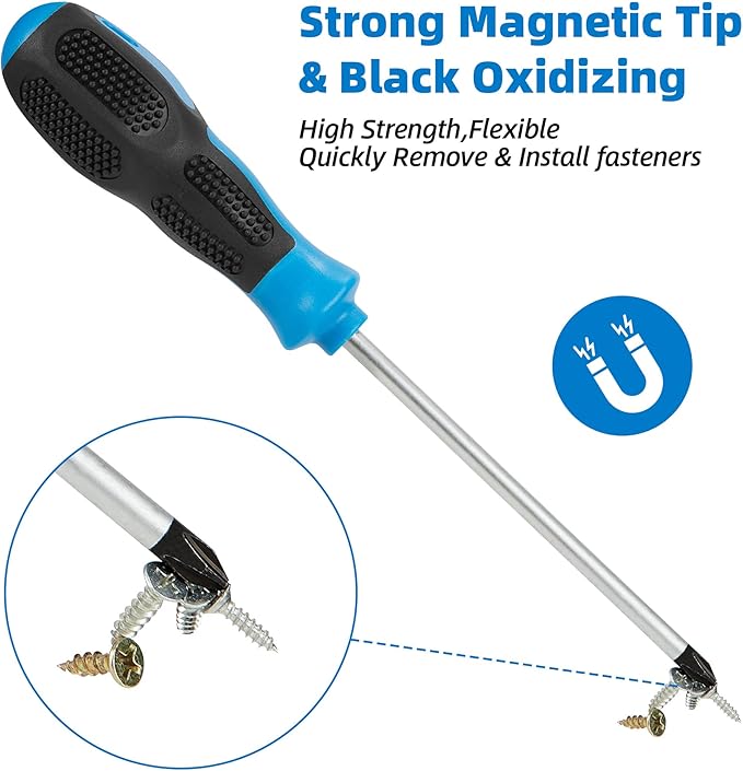 Magnetic Screwdriver Set 10 PCS,5 Phillips 5 Flat Head Precision Screwdriver, Professional Cushion Grip and Non-Slip for Repair Home Improvement Craft, Blue & Black