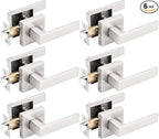 Gobrico 6 Pack Hall and Closet Levers Passage Door Handles Locks for Interior Door Satin Nickel Finished with Square Plate
