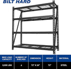 BILT HARD 72" W x 24" D Heavy Duty Garage Shelving, 72" H Storage Shelves, 5-Tier Industrial Metal Shelving Units with Adjustable Shelf, Steel Wire Utility Storage Shelves, 8000 LBS
