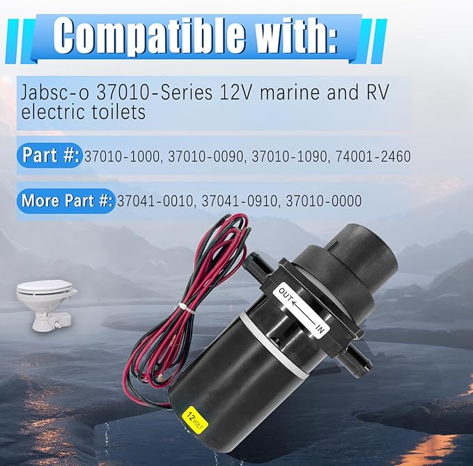 37041-0010 Toilet Pump Assembly Kit, Marine and RV Electric Toilet Macerator Sub Assembly Kit Compatible with Jabsco 37010-, 12V