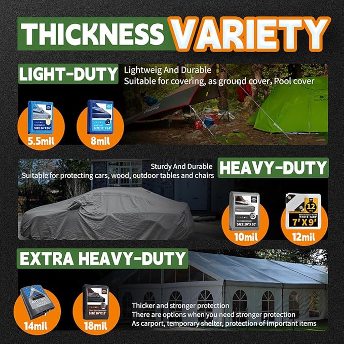 RAINDEWAY Tarps Heavy Duty Waterproof 15x30 Feet,10Mil Thick Multipurpose Large Tarp Cover with Metal Grommets and Reinforced Edges,Silver/Brown Tarp