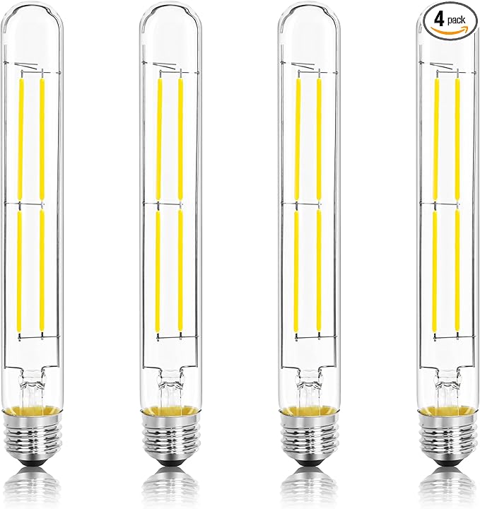 8.9IN LED Light Bulbs E26 Base, 6W 800LM 5000K Daylight White T10 T9 Vintage Edison Bulbs Dimmable, AC 120V Equal 80 Watt Clear Glass Long Tubular Filament Bulb, UL Listed - 4Pack