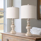 BOBOMOMO 20" Retro Table Lamps Set of 2 - Farmhouse Lamp for Living Room with Linen Shades, Rustic Bedside Nightstand Lamps, Resin Lamps for Bedroom Nursery Room Hallway - Ideal for Compact Spaces