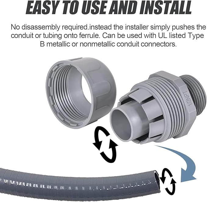 Liquid Tight Connector 1/2 in - Non-Metallic Electrical Conduit Fittings, UL Listed PVC Conduit Fitting (Straight, 8 Pack)
