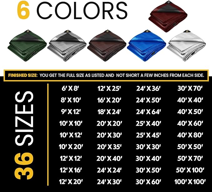 PROTARP Extra Heavy Duty 16 Mil Tarp Cover, Waterproof, UV Resistant, Rip and Tear Proof, Poly Tarpaulin with Reinforced Edges for Roof, Camping, Patio, Pool, Boat. (Maroon/Black 50′ X 100′)