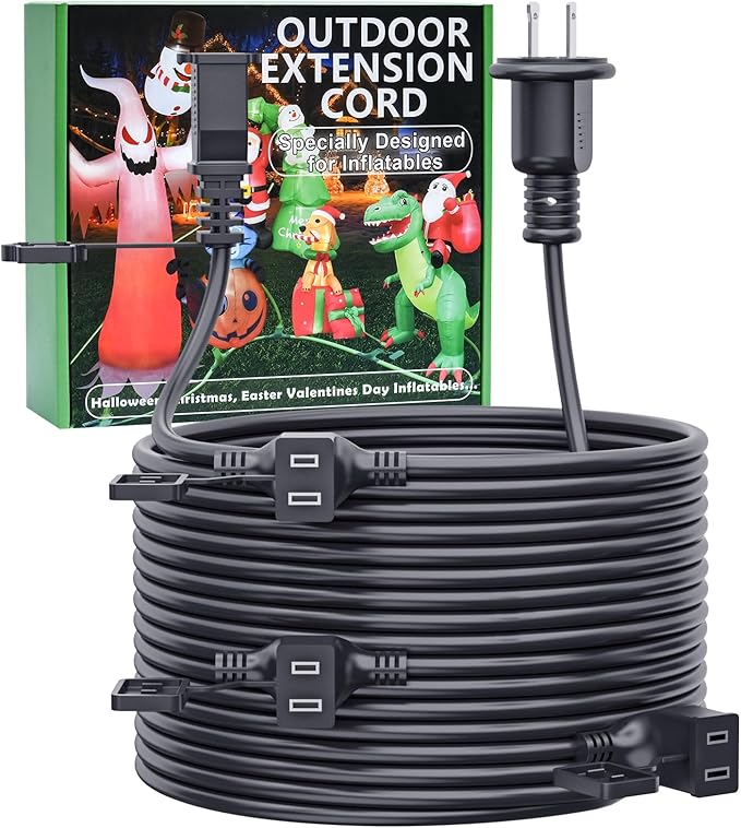 40FT Outdoor Extension Extension Cord for Halloween Christmas Inflatables with Multiple Outlets Black Electrical Cord with Multiple Plugs Outdoor Christmas Blow Up Decorations Light Extension Cords