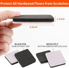 Ezprotekt 3.5" Felt Furniture Movers Sliders for Hardwood & Vinyl Floors, 16 Pcs Square Reusable Felt Furniture Moving Pads for Heavy Duty Sofa Bed Couch Cabinet, Move Items and Quickly (Beige)