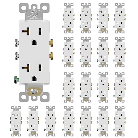 ELEGRP Glossy White Decorator Electrical Wall Outlet Receptacle, 20A 125V Standard Outlets, 2 Pole 3 Wire, Non-Tamper Resistant, NEMA 5-20R, Self-Grounding Wall Outlet, UL Listed, 20 Pack