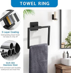 TNOMS Matte Black 10 Pieces Bathroom Hardware Accessories Set Towel Bar Set Towel Holder Racks Set for Bathroom,SUS304 Stainless Steel,Wall Mounted 16-Inch