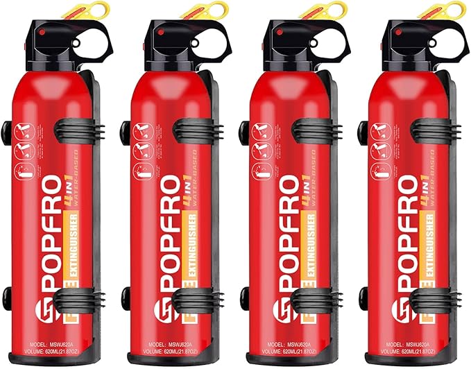 Portable Fire Extinguisher | 4-in-1 Small Fire Extinguisher for Home, Garage, Kitchen, Car | For Electric, Textile and Grease Fires | Non-Toxic, Easy Clean | Wall Mount Incl (4 pack)