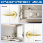 Amerdeco 1 Pack Brushed Gold Door Handles Interior, Knurled Passage Door Handles,Gold Door Lever for Bedroom or Bathroom,Reversible Keyless for Left Right Handed Doors AM0027