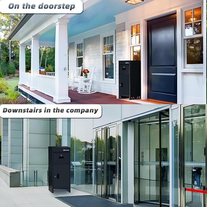 Package Delivery Boxes for Outside, Parcel Drop Boxes with Lock, Custom Address Stickers Package Drop Boxes for Outside is Weatherproof,Package Delivery Box for Porch,No Installation(17.5*18*43.5 in)