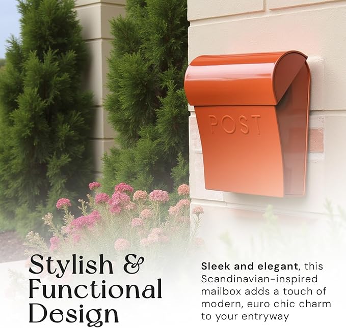 NACH Wall Mount Mailboxes for Outside, 11x4.5x12.5 in Terracotta Mail Boxes for House Outside, Waterproof Mailbox - Vicki-Style Mail Box