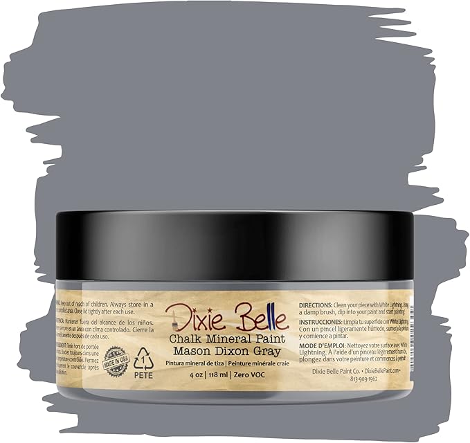 Dixie Belle Paint Company Chalk Finish Furniture Paint - Mason Dixon Gray (4oz) - Matte Charcoal Gray Chic Chalk Mineral DIY Furniture Paint