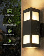 harriet Porch Lights Outdoor Modern - IP64 Waterproof Aluminum and Tempered Glass Cover, 13" Rectangular Up/Down Wall Sconce for Porch, Garage & Patio, Exterior Lighting, Black