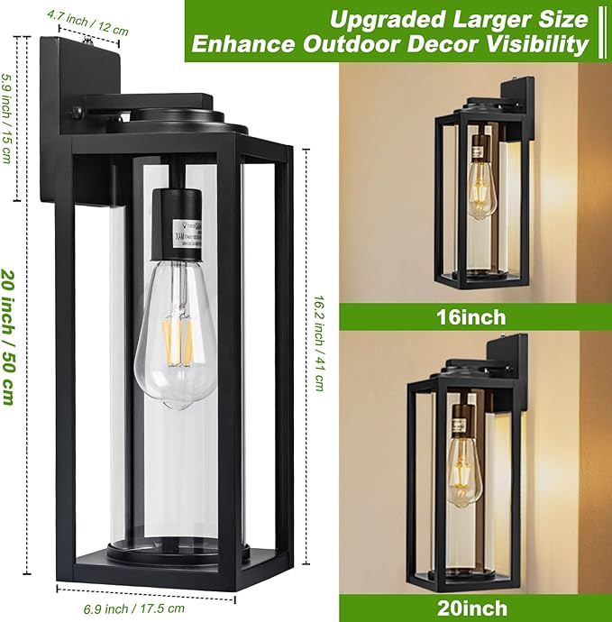 Dusk to Dawn Outdoor Wall Light Fixtures - 2 Packs Exterior Waterproof Outdoor Lighting, Modern Porch Sconces Wall Mounted Lighting, Industrial Anti-rust Matte Black Outside Lantern for Front Door