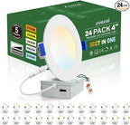 zouzai 24 Pack 4 Inch Ultra-Thin LED Recessed Ceiling Light with Junction Box 5CCT Adjustable Dimmable Can-Killer Downlight - ETL and Energy Star Certified (24 Pack 5CCT White, 4 Inch)