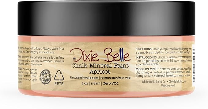 Dixie Belle Paint Company Chalk Finish Furniture Paint - Apricot (4oz) - Matte Pastel Orange Chic Chalk Mineral DIY Furniture Paint
