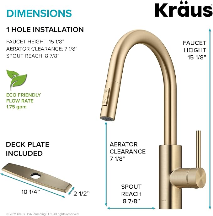KRAUS Oletto Single Handle Pull Down Kitchen Faucet with QuickDock Top Mount Installation Assembly in Spot Free Antique Champagne Bronze, KPF-2620SFACB