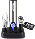Zulay Kitchen Electric Wine Opener 5-Piece Gift Set with Charging Base - Foil Cutter, Aerator & Pourer, Vacuum Stoppers - Automatic Wine Bottle Corkscrew Opener For Smooth & Fast Uncorking