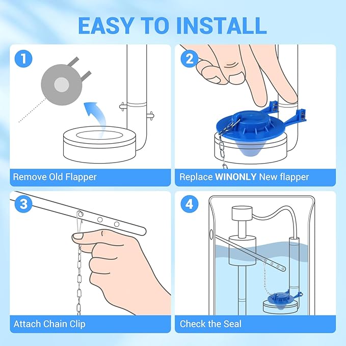 Universal Toilet Flapper Replacement 2 Inch - Compatible with Most American Standard Kohler Fluidmaster Toto Gerber Toilets Tank Water Saving Rubber Flush Valve Flapper with Stainless Chain Blue 1Pack