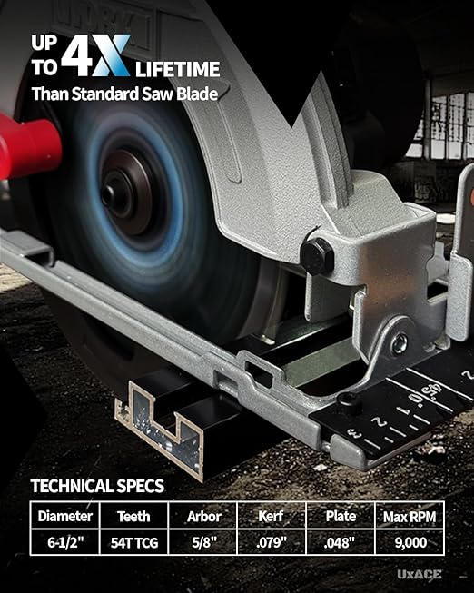 6-1/2-Inch 54-Tooth Circular Saw Blade, 5/8-Inch Arbor, Aluminum, Non-Ferrous Metal Cutting Blade, Carbide Tip, Thin Kerf, for Thin Aluminum, Plastic, Composite