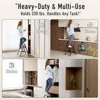 2 Step Ladder,Aluminum Folding Step Stool for Adults,Step Ladder with Wide Anti-Slip Pedal,330 lbs Capacity for Home,Office,Kitchen,Library(Walnut)