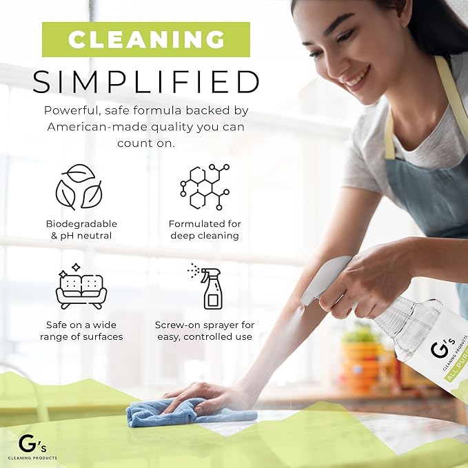 G's Cleaning Biodegradable All Purpose Cleaner – 32 oz Non-Toxic Natural Cleaning Spray – Multipurpose Cleaner Spray for Multi Surface, Kitchen, Counter Top, Furniture, Floor, Home and Household