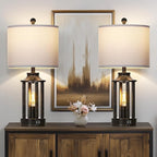 Farmhouse Table Lamps Set of 2, Vintage Living Room Lamps with 2 USB Ports, 3 Way Dimmable Touch Control Bedroom Lamp with 2 LED Nightlight, 23.5" Bedside Lamp for Nightstand Side End Table, Bronze