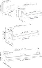 TRUSTMI 5-Piece Bathroom Hardware Accessory Set Robe Hook Towel Bar Toilet Roll Paper Holder Towel Ring Wall Mounted, SUS 304 Stainless Steel, Chrome