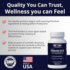 WOW Supplements Vitamin D3 5000 IU Softgels, 125 mcg - Vitamin D3 5000IU Supplement for Strong Bones and Immune Support - Non-GMO, Gluten Free Vitamin D 5000 IU - VIT D3 5000 IU Softgels - 120 Count