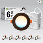 ASD 6 Pack LED Recessed Lighting 4 Inch 12W, 5 CCT 2700K-5000K CRI90+, IC Rated Ultra Thin Dimmable Ceiling Lights with J Box, Canless Wafer Downlight, Round Slim Panel Light, UL Listed, Bronze