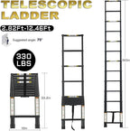 RIKADE Telescoping Ladder 12.5FT & Attic Ladder, Heavy Duty Aluminum with Non-Slip Feet, 330lb Capacity for RV, Attic, Roof & Multi-Surface Use