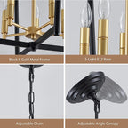 Black Gold Chandelier Light Fixture, Geometric Modern Farmhouse Pendant Light for Dining Living Room Entryway Kitchen Island Bedroom Chandelier, 5 Lights Metal Hanging Ceiling Light, 20 Inch