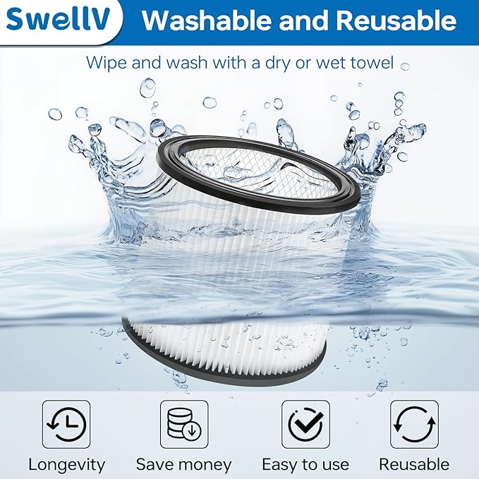 90304 Replacement Filter Compatible with Shop-Vac Shop Vac 90304, 90350, 90333,903-04-00, 9030400,fits most 5 Gallon and above Wet/Dry Vacuum Cleaners (2 Pack)