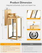 VIANIS Gold Outdoor Wall Light Dusk to Dawn Sensor, Exterior Wall Mount Sconces Lanterns Fixture for House, Golden Waterproof Aluminum Outside Wall Lamps for Patio, Porch Lighting for Garage Entryway