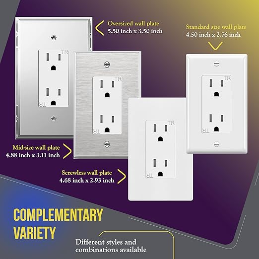 ENERLITES Decorator Wall Receptacle Outlet, Tamper-Resistant Standard Electrical Wall Outlet, Residential Grade, 3-Wire, Self-Grounding, 2-Pole, 15A 125V, UL Listed, 61501-TR-W-10PCS, White (10 Pack)