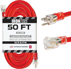 Iron Forge Cable 50 ft Lighted Outdoor Extension Cord - 12/3 SJTW Heavy Duty Red Extension Cable with 3 Prong 15 AMP Grounded Plug for Safety