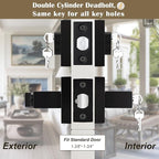 1 Pack Keyed Entry Door Lever and Double Cylinder Deadbolt Set, Keyed Alike Reversible Lockset, Matte Black Square Interior/Exterior Handleset for Bedroom, Front Door