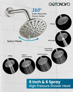 gotonovo 3 Handle Tub Shower Faucet Set, Bathtub Shower Fixture,Bathroom Tub and Shower Faucet Combo Shower System Complete Tub and Shower Trim Kit with 6 Settings Showerhead Brushed Nickel